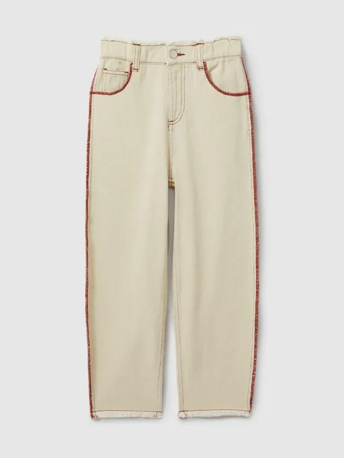 REISS Pants Children Contrast Stitch Frayed Hem Jeans Ecru