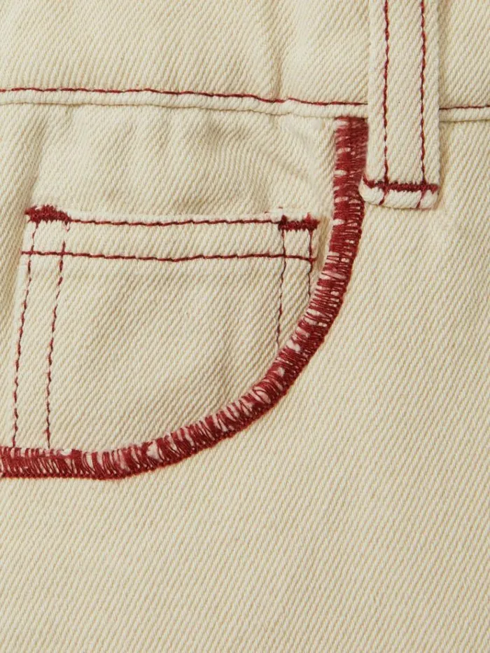 REISS Pants Children Contrast Stitch Frayed Hem Jeans Ecru
