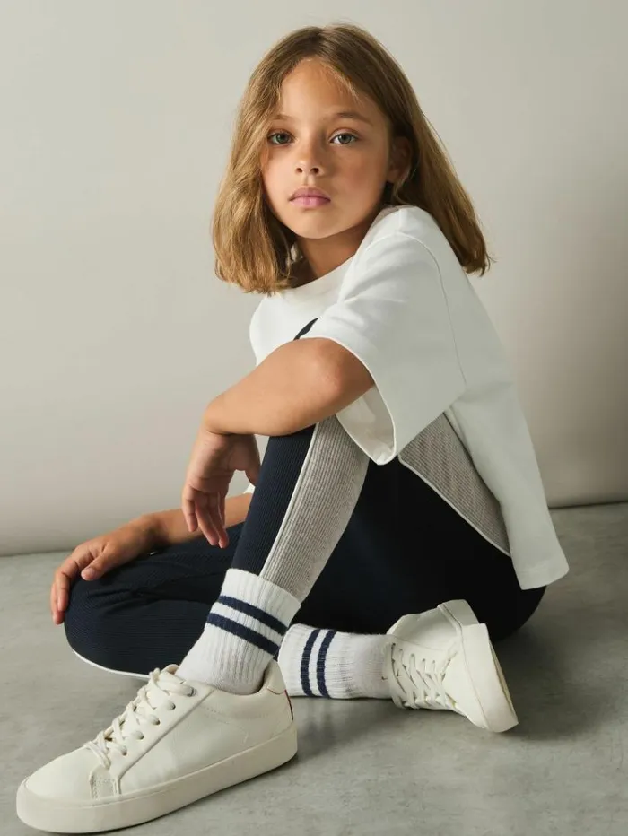 REISS Pants Children CottonBlend Panelled Leggings Navy
