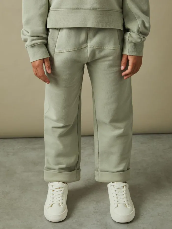 REISS Pants Children Garment Dyed Cotton Joggers Sage