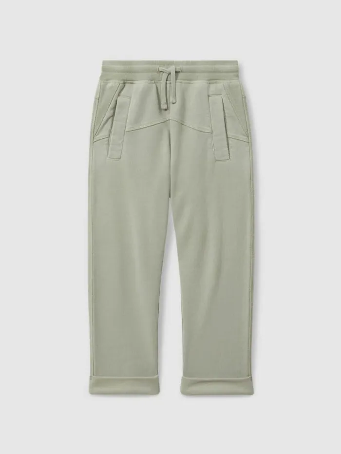 REISS Pants Children Garment Dyed Cotton Joggers Sage