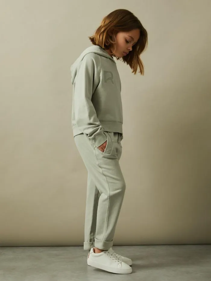 REISS Pants Children Garment Dyed Cotton Joggers Sage