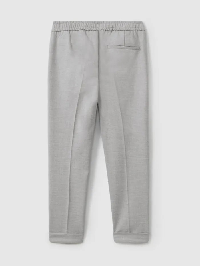 REISS Pants Children Relaxed Elasticated Trousers With TurnUps Grey Melange
