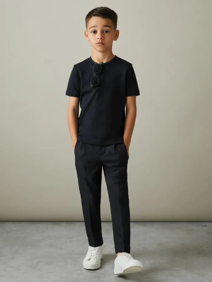 REISS Pants Children Relaxed Elasticated Trousers With TurnUps Navy