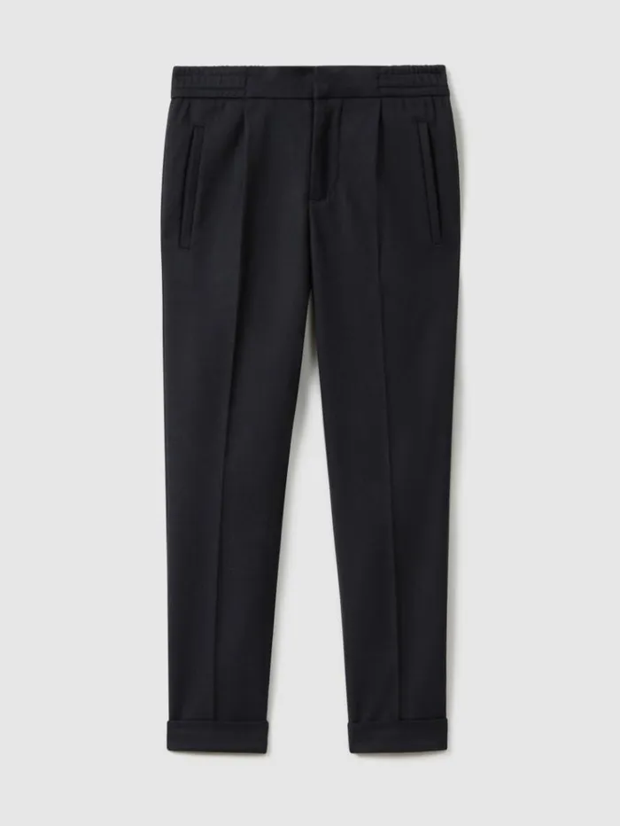 REISS Pants Children Relaxed Elasticated Trousers With TurnUps Navy