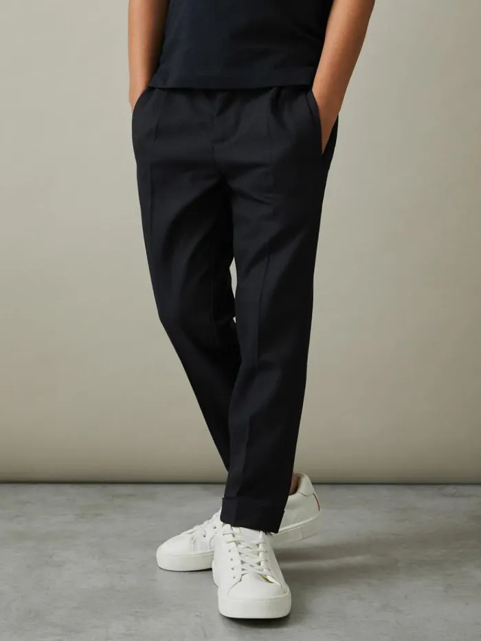 REISS Pants Children Relaxed Elasticated Trousers With TurnUps Navy