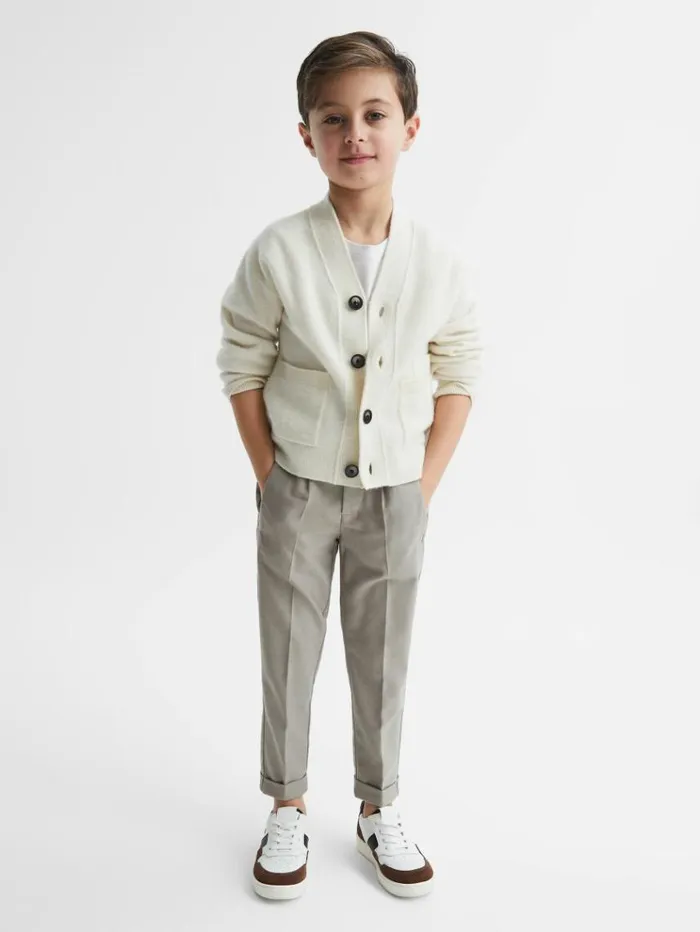 REISS Pants Children Relaxed Elasticated Trousers With TurnUps Taupe