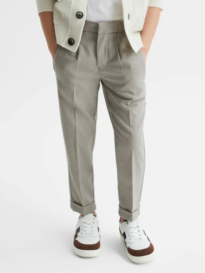 REISS Pants Children Relaxed Elasticated Trousers With TurnUps Taupe