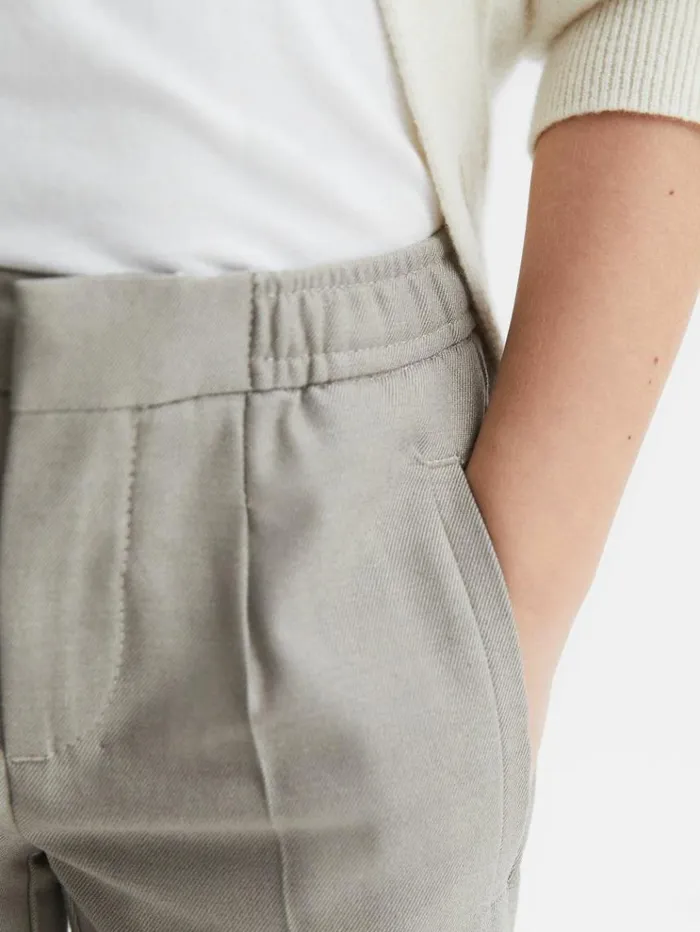 REISS Pants Children Relaxed Elasticated Trousers With TurnUps Taupe