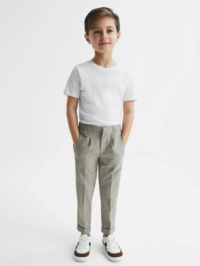REISS Pants Children Relaxed Elasticated Trousers With TurnUps Taupe