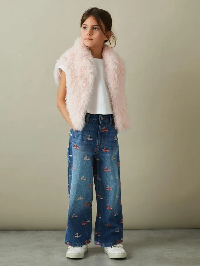 REISS Pants Children Relaxed Embroidered Logo Jeans Blue