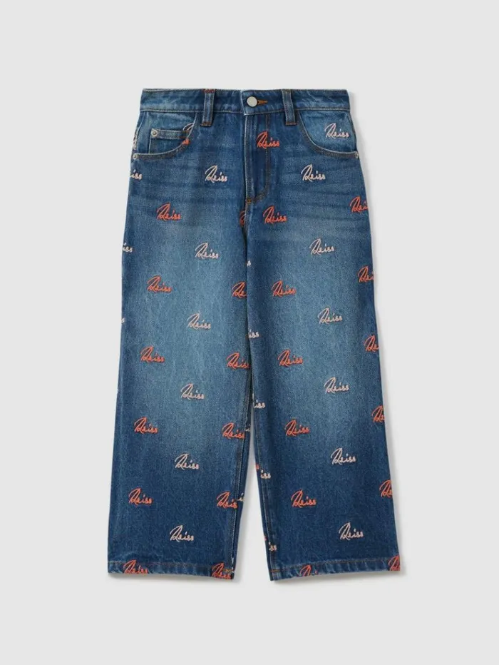 REISS Pants Children Relaxed Embroidered Logo Jeans Blue