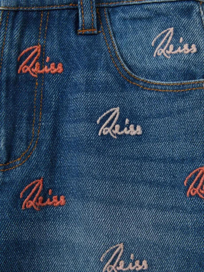 REISS Pants Children Relaxed Embroidered Logo Jeans Blue