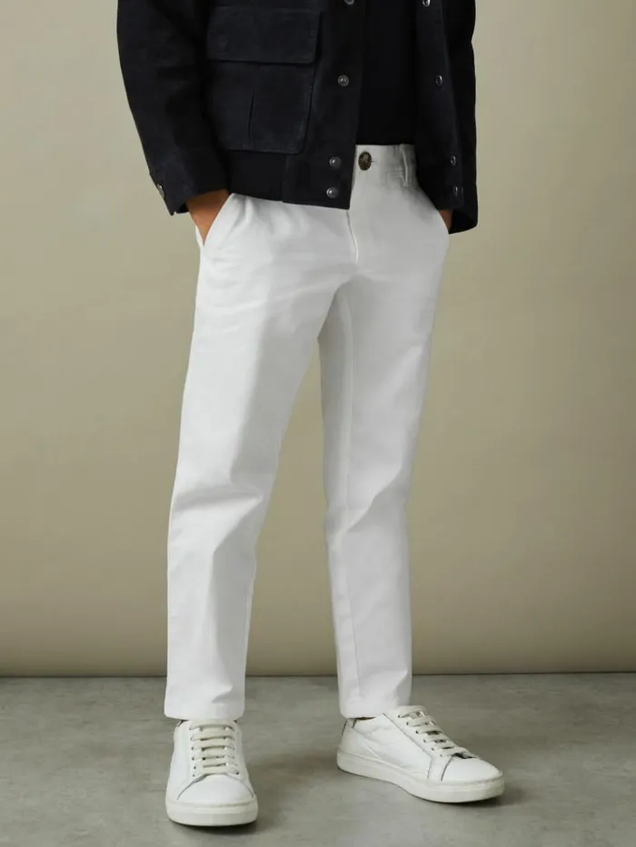REISS Pants Children Slim Fit Casual Chinos White