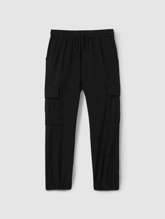 REISS Pants Children Technical Drawstring Cuffed Joggers Black