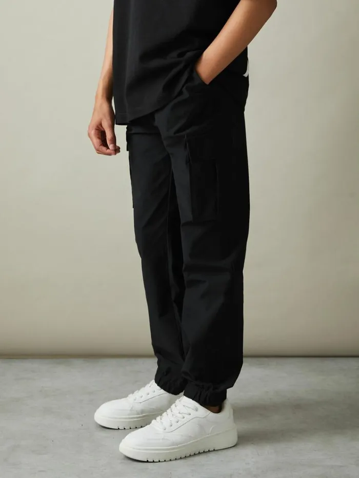REISS Pants Children Technical Drawstring Cuffed Joggers Black