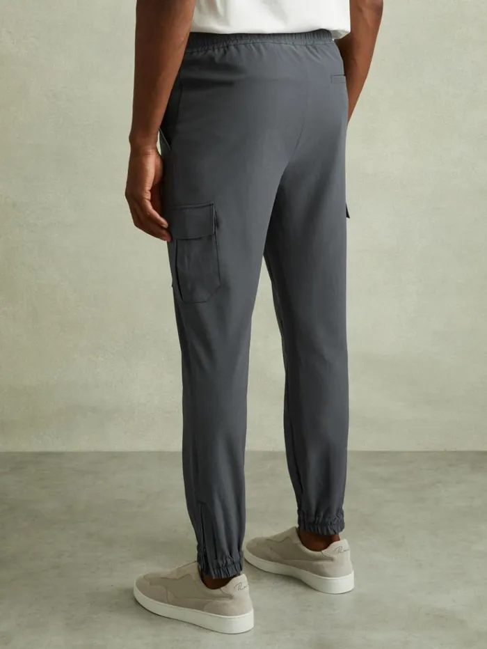 REISS Pants Men Elasticated Cargo Trousers Airforce Blue