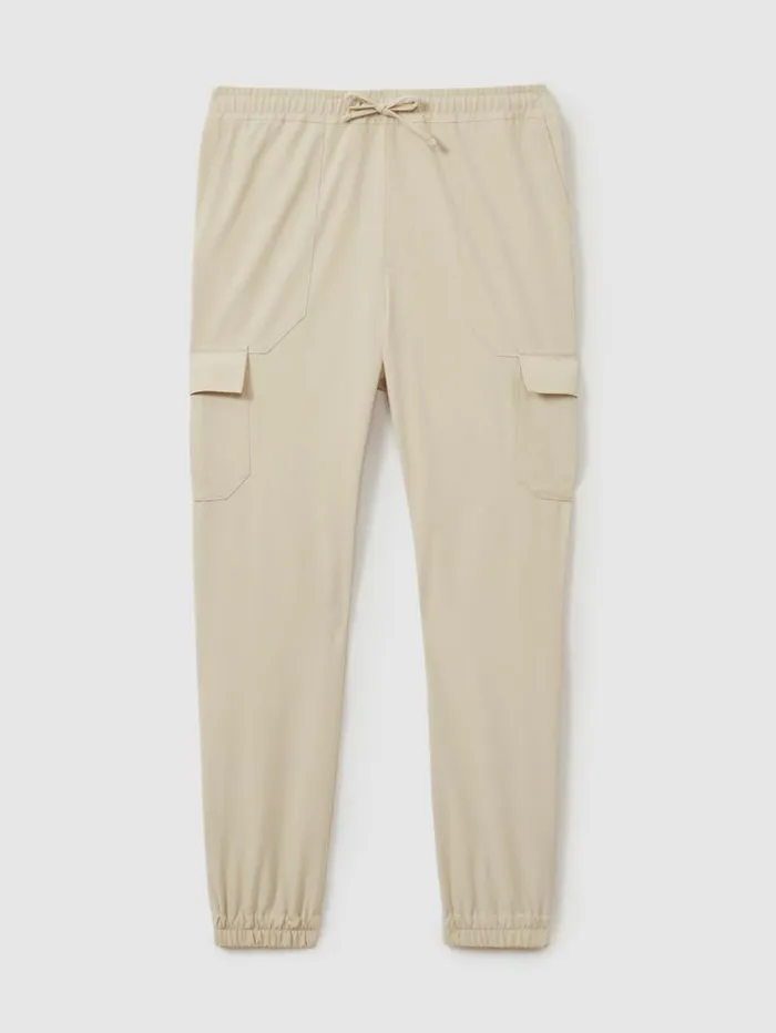 REISS Pants Men Elasticated Cargo Trousers Stone