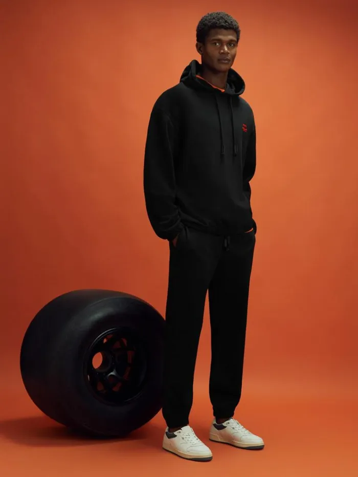 REISS Pants Men McLaren F1 Cotton Drawstring Joggers Black