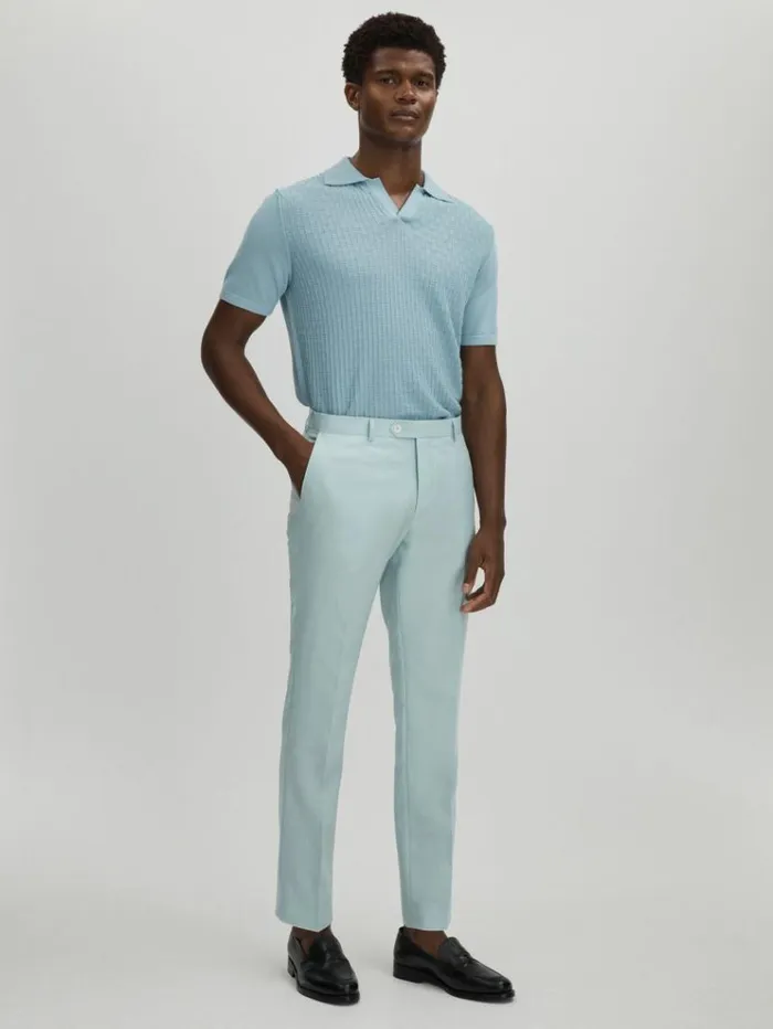 REISS Pants Men Oscar Jacobson Slim Fit Blue Wool Trousers Blue