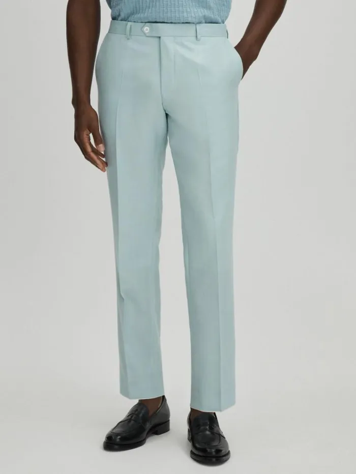 REISS Pants Men Oscar Jacobson Slim Fit Blue Wool Trousers Blue