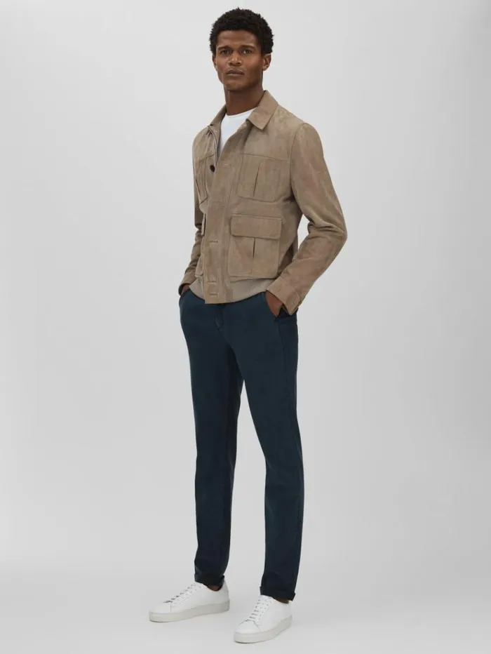 REISS Pants Men Paige Brushed Drawstring Trousers Vintage Deep Anchor