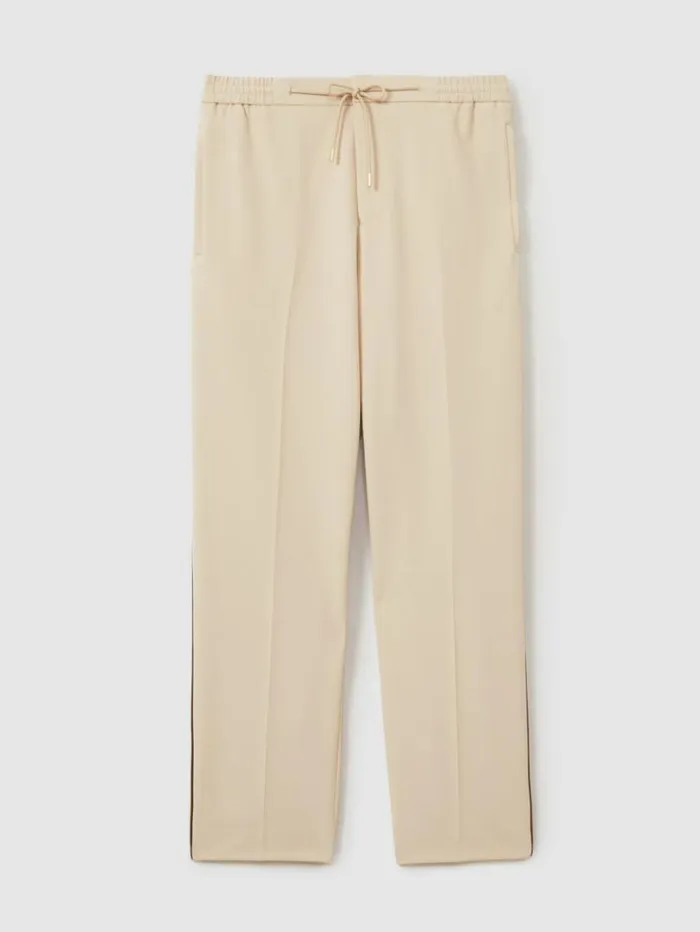REISS Pants Men Relaxed Contrast Pipe Detail Trousers Ecrubrown Stripe