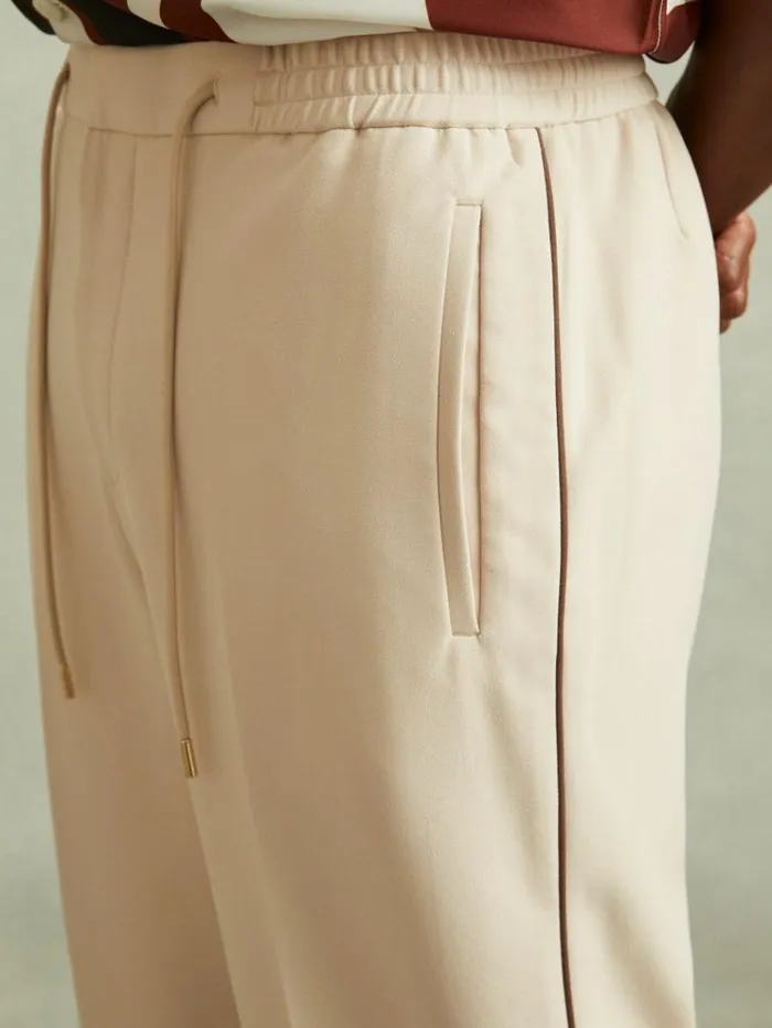 REISS Pants Men Relaxed Contrast Pipe Detail Trousers Ecrubrown Stripe