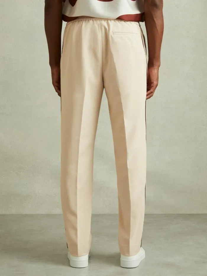 REISS Pants Men Relaxed Contrast Pipe Detail Trousers Ecrubrown Stripe