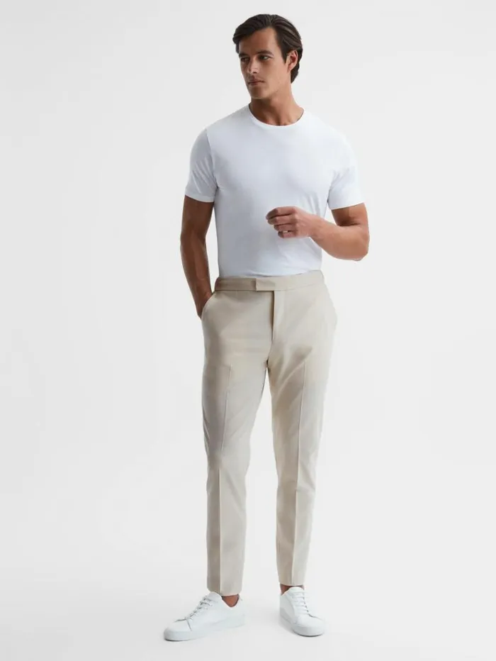 REISS Pants Men Relaxed Drawstring Trousers Ecru