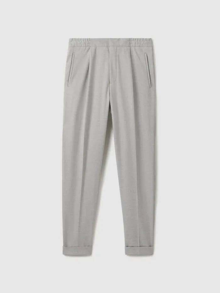 REISS Pants Men Relaxed Drawstring Trousers With TurnUps Grey