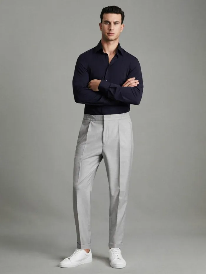 REISS Pants Men Relaxed Drawstring Trousers With TurnUps Grey