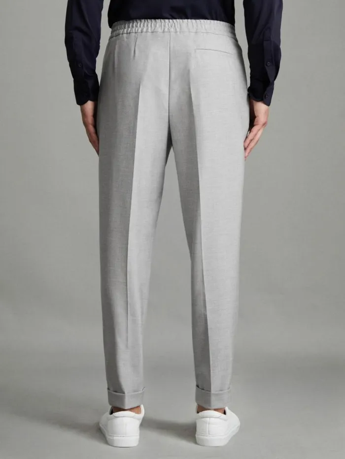 REISS Pants Men Relaxed Drawstring Trousers With TurnUps Grey
