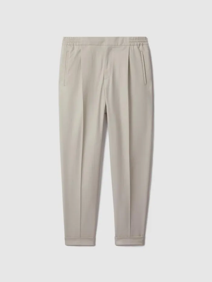 REISS Pants Men Relaxed Drawstring Trousers With TurnUps Stone