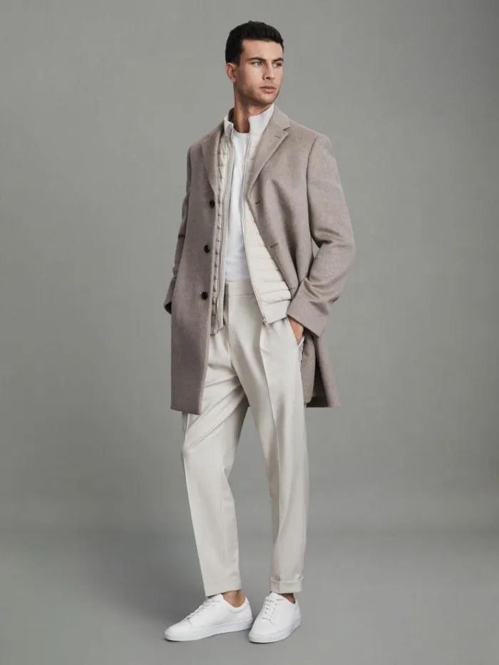 REISS Pants Men Relaxed Drawstring Trousers With TurnUps Stone