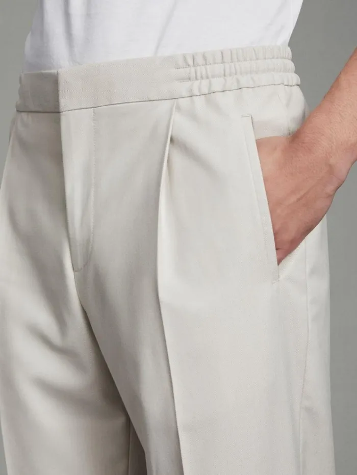 REISS Pants Men Relaxed Drawstring Trousers With TurnUps Stone