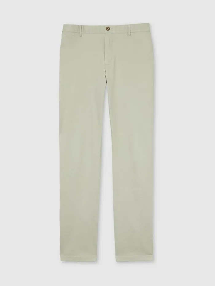 REISS Pants Men Slim Fit Washed Cotton Blend Chinos Sage