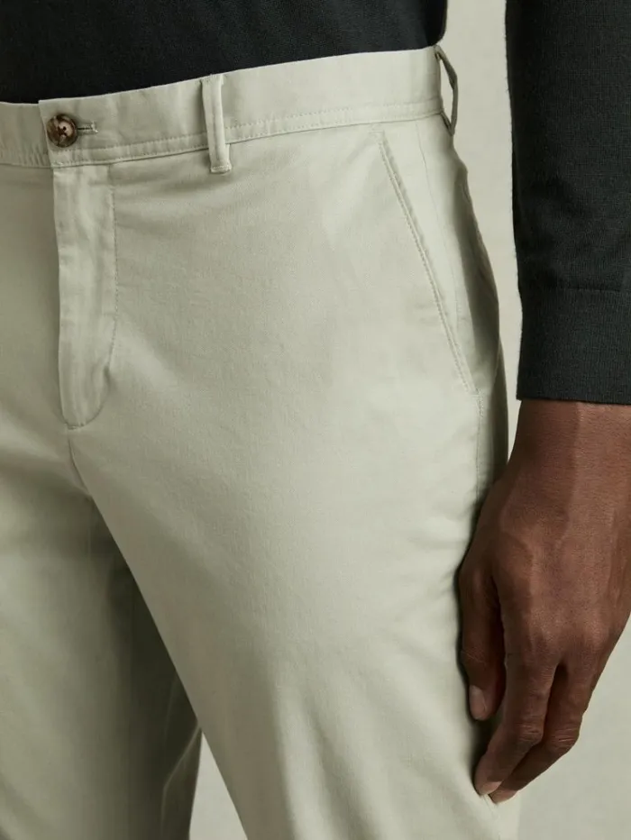 REISS Pants Men Slim Fit Washed Cotton Blend Chinos Sage