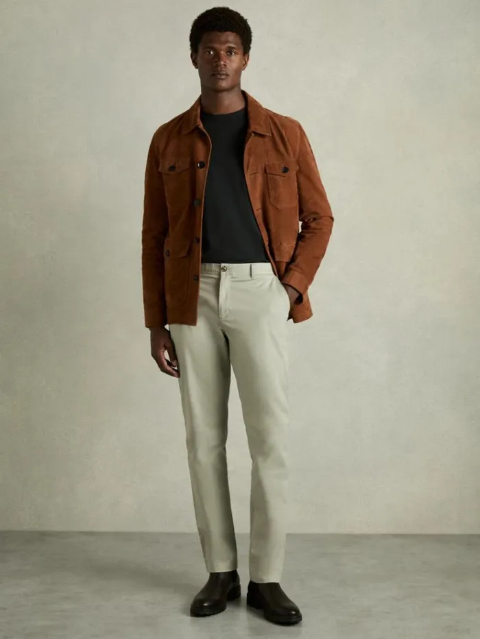 REISS Pants Men Slim Fit Washed Cotton Blend Chinos Sage