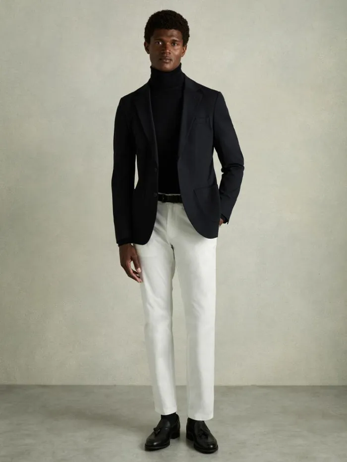REISS Pants Men Slim Fit Washed Cotton Blend Chinos White