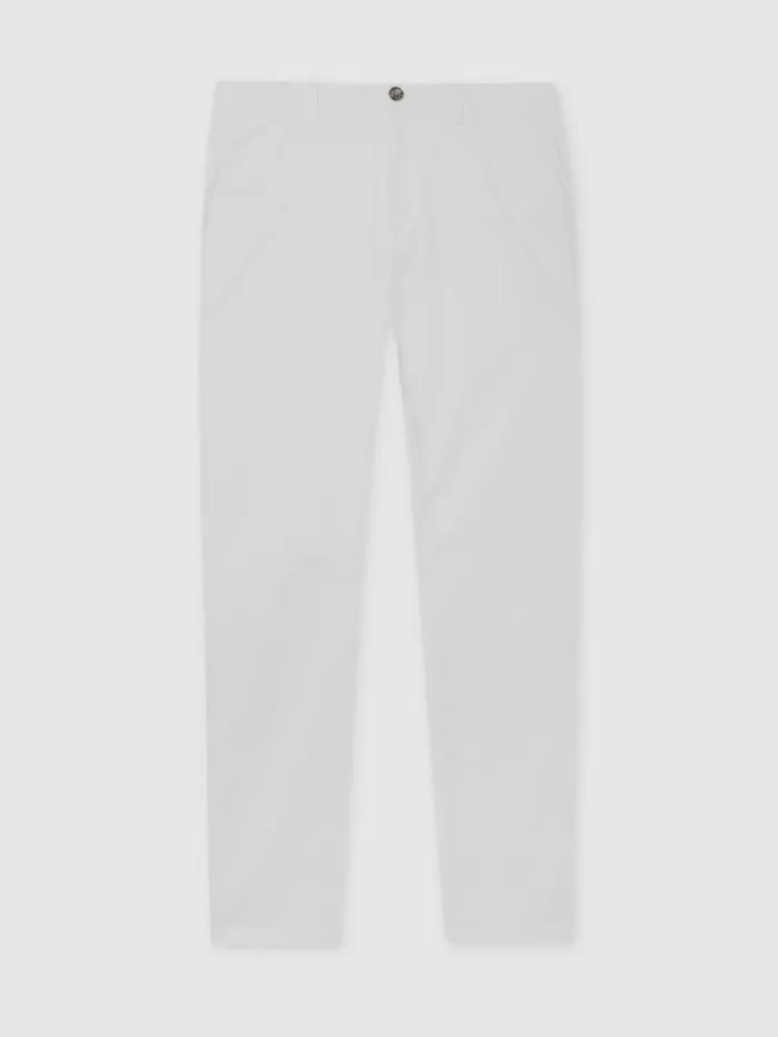 REISS Pants Men Slim Fit Washed Cotton Blend Chinos White