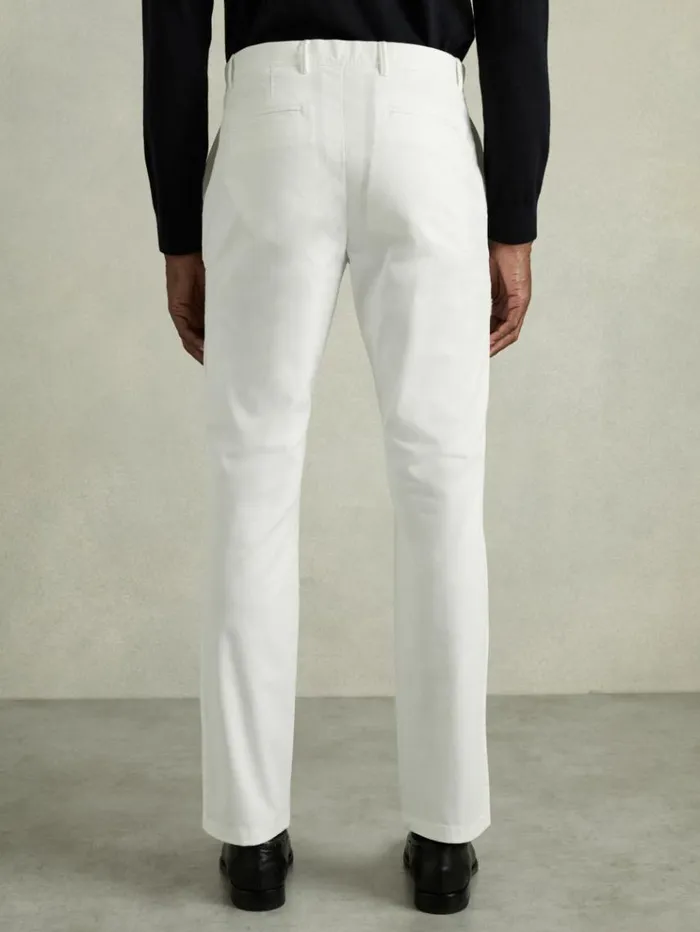 REISS Pants Men Slim Fit Washed Cotton Blend Chinos White