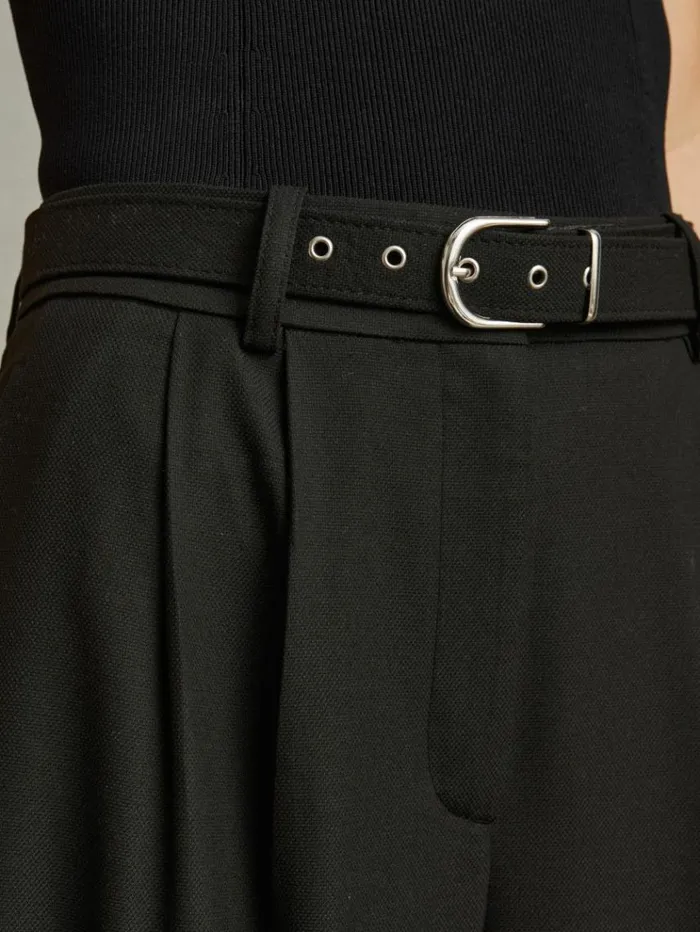 REISS Pants Women Belted Wide Leg Trousers Black