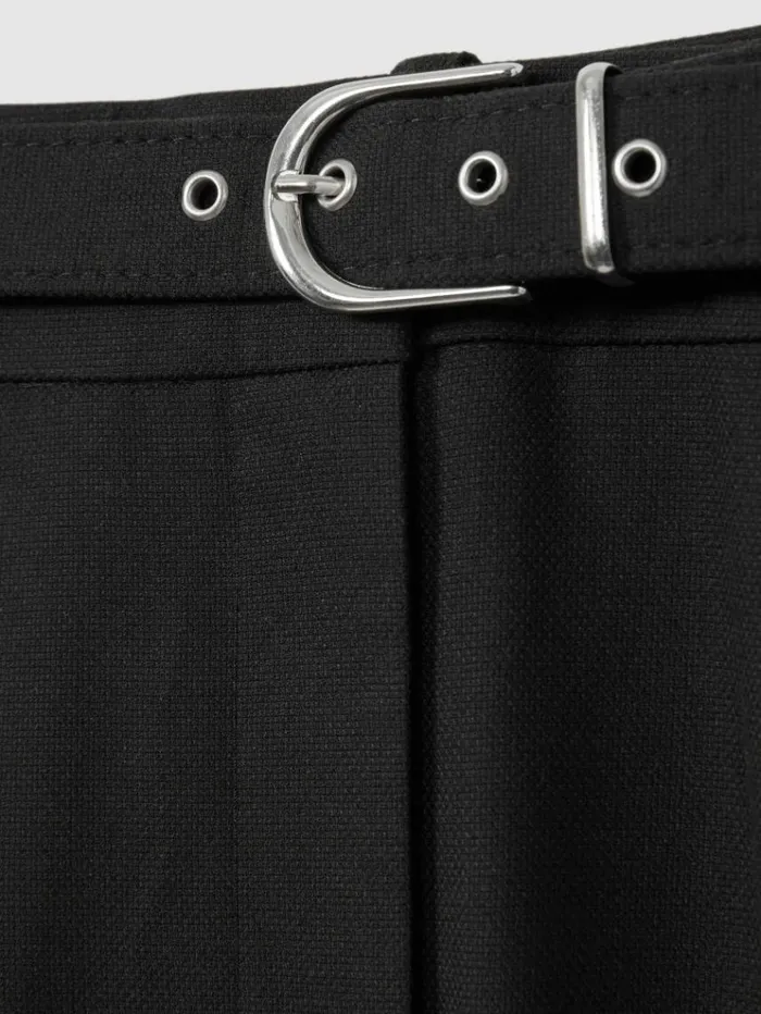 REISS Pants Women Belted Wide Leg Trousers Black