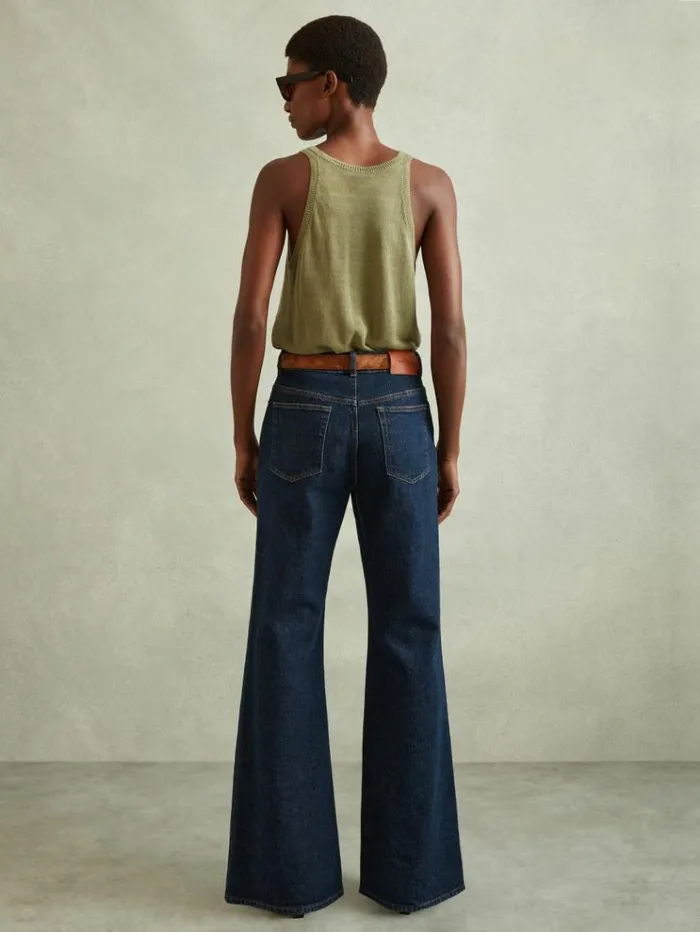 REISS Pants Women Flared Front Seam Jeans Dark Blue