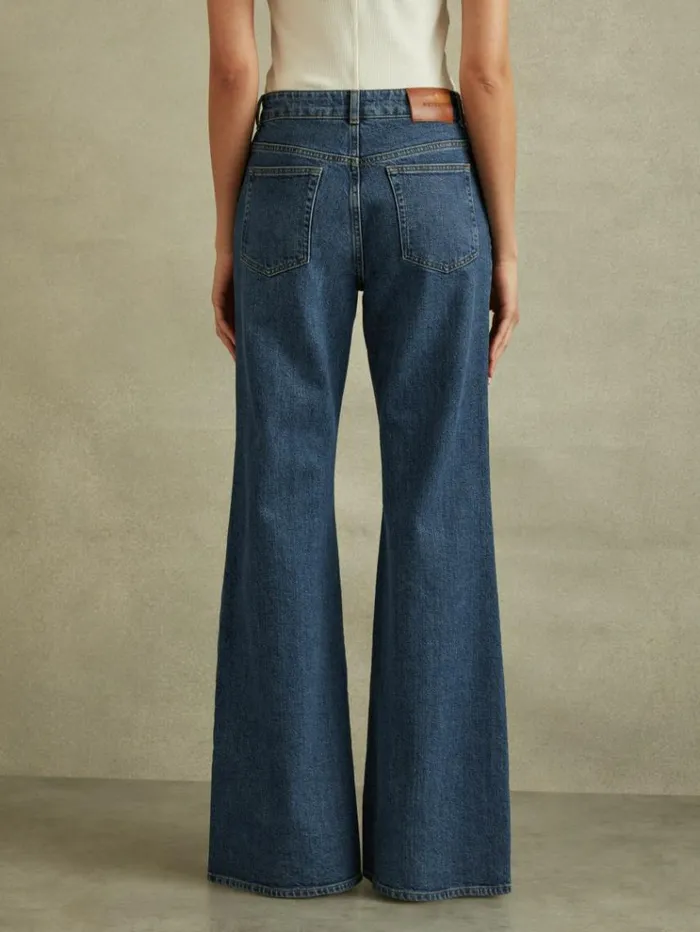 REISS Pants Women Flared Front Seam Jeans Mid Blue