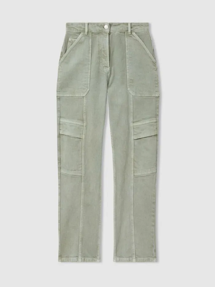 REISS Pants Women Garment Dyed Utility Tapered Jeans Washed Green