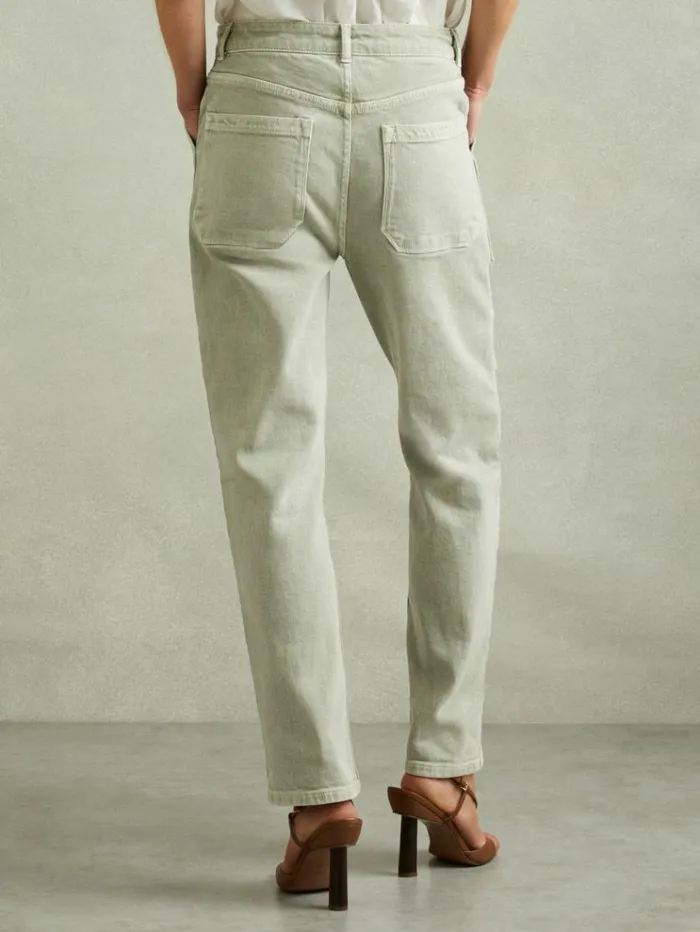 REISS Pants Women Garment Dyed Utility Tapered Jeans Washed Green