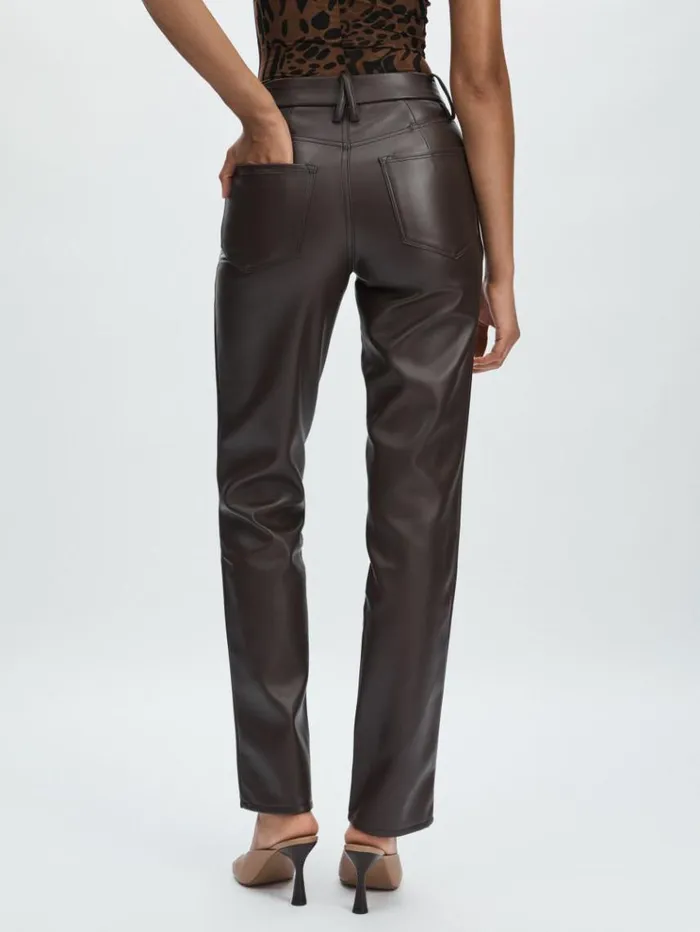REISS Pants Women Good American FauxLeather StraightLeg Trousers Blackbrown