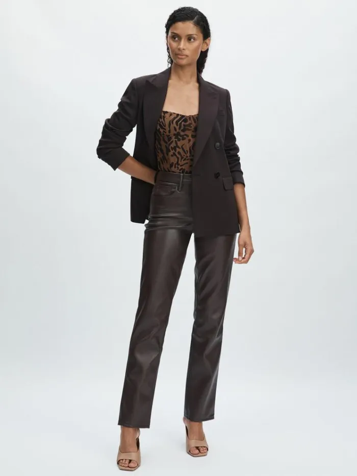 REISS Pants Women Good American FauxLeather StraightLeg Trousers Blackbrown